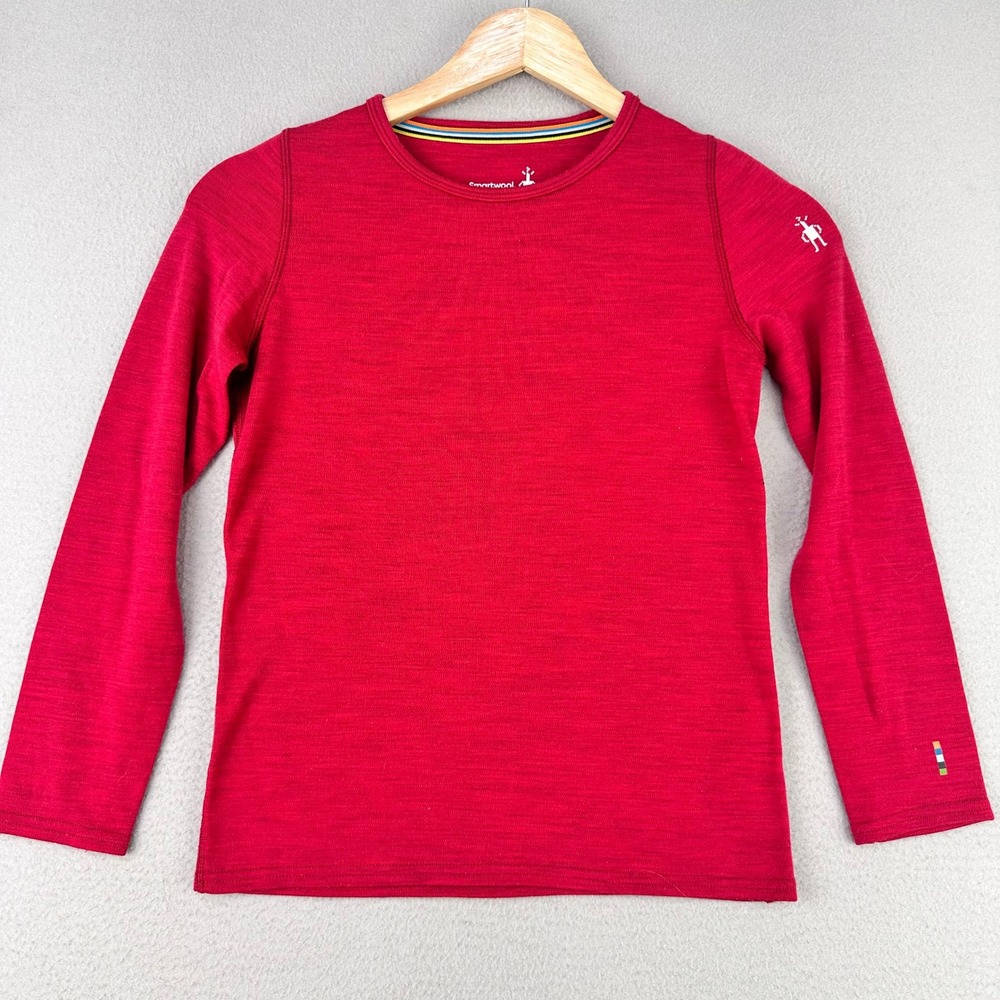 Smartwool Merino 250 Base Layer Top Kids Large Red Long Sleeve Crew Hiking Camp